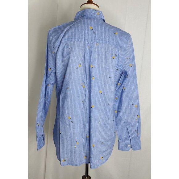 OLD NAVY  Button Up Shirt M The Classic  Blue Striped Avocado Pineapple - Picture 6 of 10